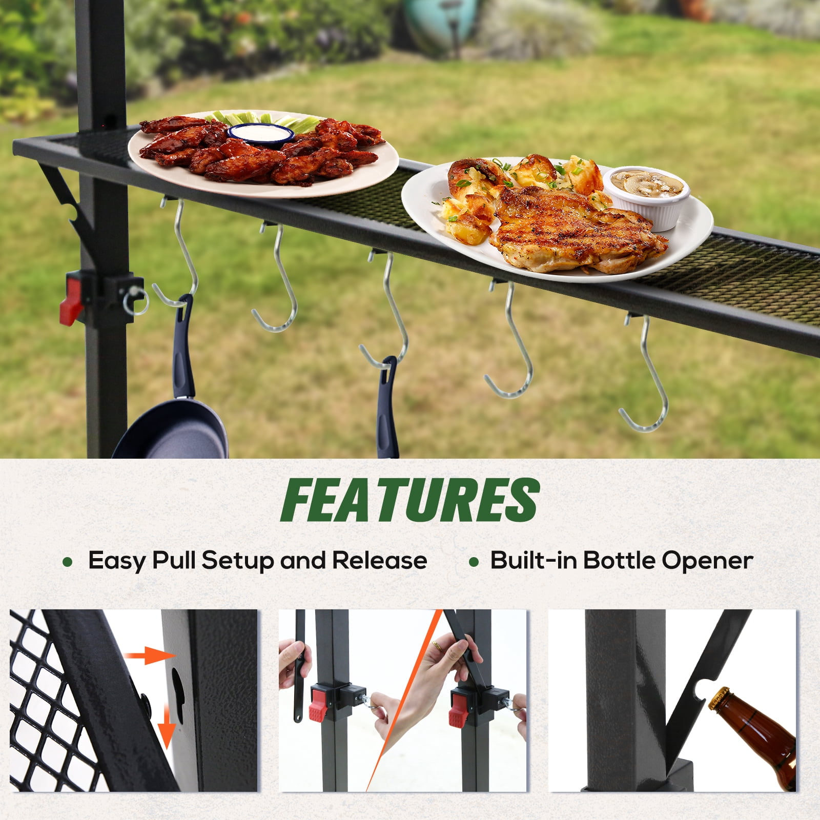 COOS BAY 8'x5' Pop up Grill Gazebo Portable BBQ Gazebo Canopy Tent with Carry Bag, Outdoor Barbeque Shelter, Red