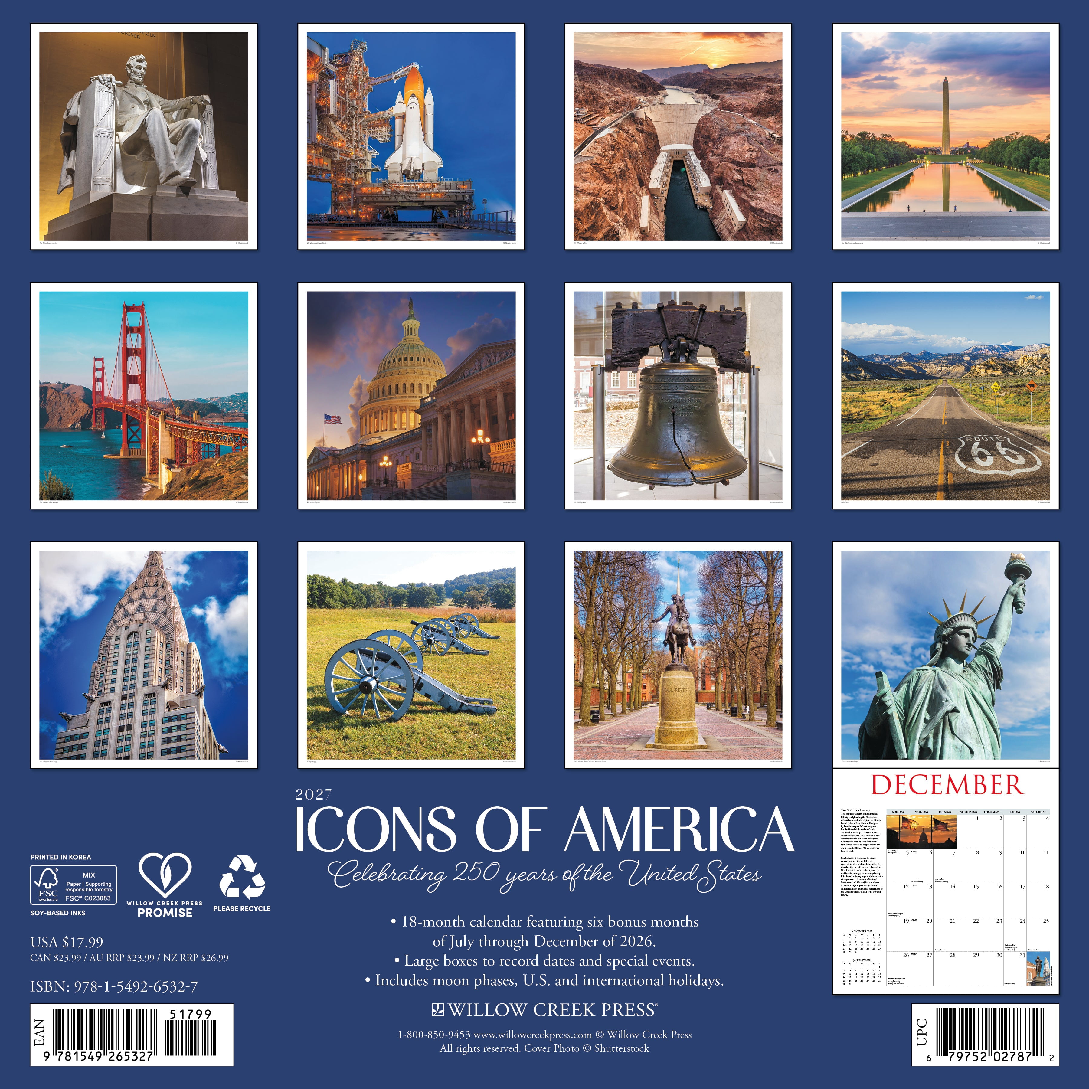 Willow Creek Press, Icons of America 2027 Wall Calendar