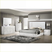 5-Piece Queen Bedroom Furniture Set Modern with LED Lights & Lacquer Finish | White | Double Dressers