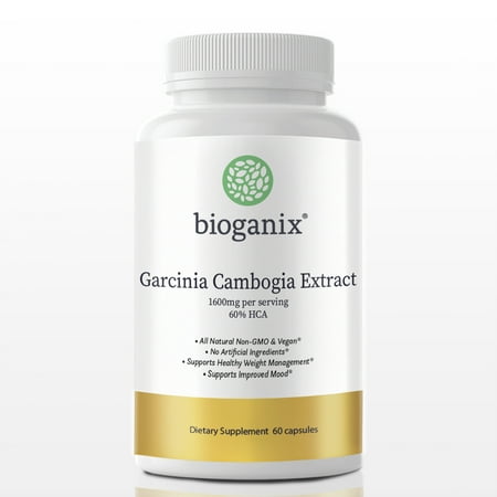 Bioganix Garcinia Cambogia Diet Pills to Aid Weight Loss, Suppress Appetite & Slim Down, 1600mg Serving Dietary Supplement, 60 veggie