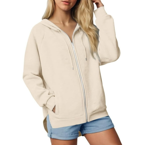 Levmjia Women Hooded Coat Solid Color Long Sleeve Loose Pocket Zipper Long Sleeve Casual Fashion Tops Sports Daily Wear Fall Winter