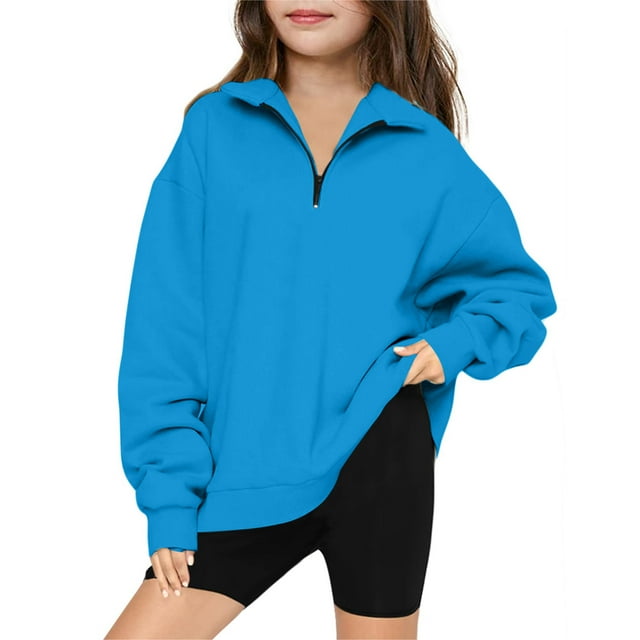 Plebaso Chandails en Molleton pour Filles Fermeture à Glissière 1/4 Garçons Surdimensionnés Décontractés Manches Longues Chandail Col Enfants Chandails en Molleton