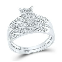 10K White Gold His Hers Round Diamond Square Matching Wedding Set 1/3ctw, Womens Size: 5-10, Mens Size: 7-13