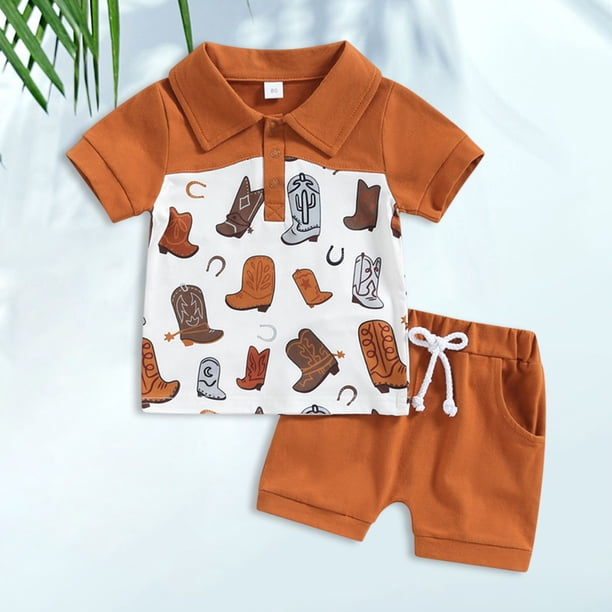 Top De Solapa + Pantalones Cortos Baby Boys Lapel Top + Shorts Camiseta de moda + Shorts Trajes de 2 piezas (Marrón 18-24M) Cgtredaw para Niño Marrón T 28