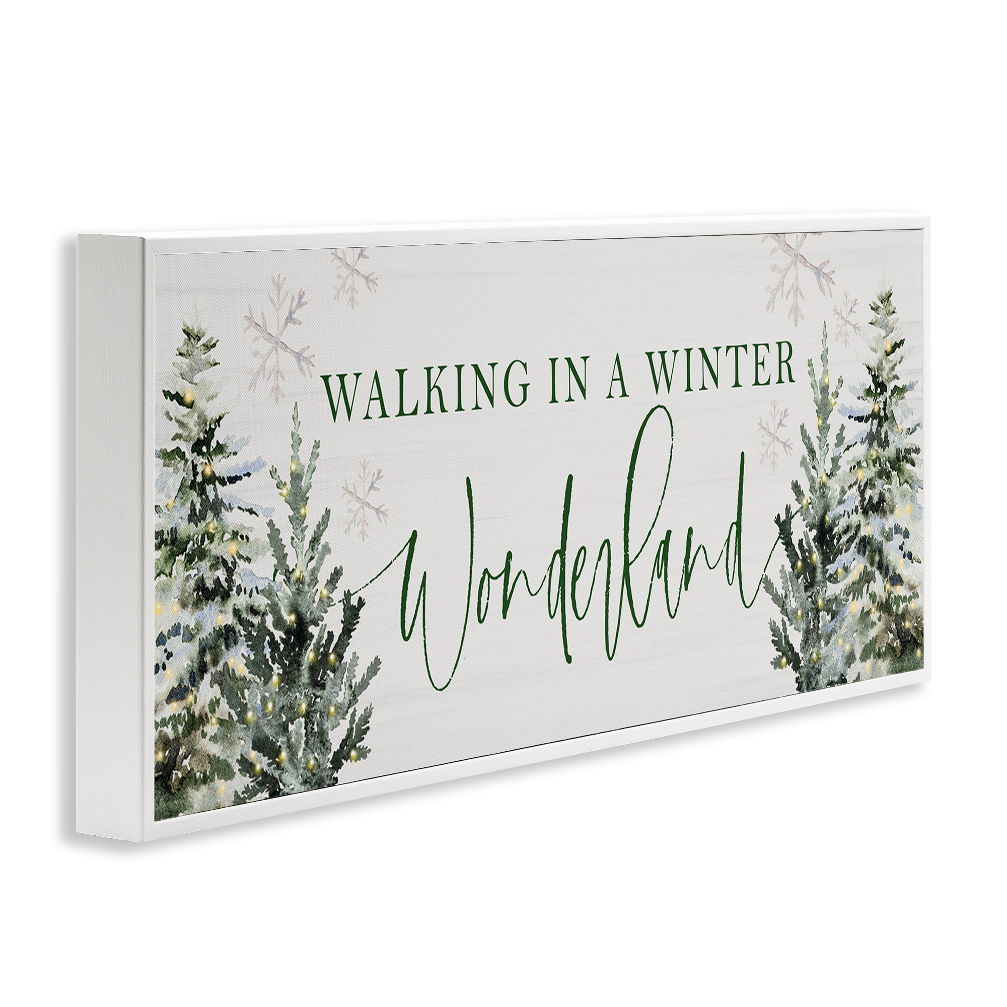 Stupell Industries Winter Wonderland Trees Typography Painting White Framed Art Print Wall Art, 30 x 13