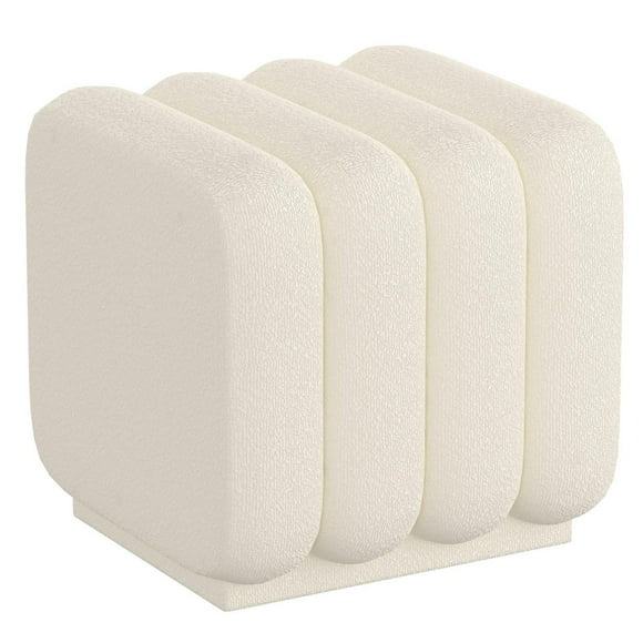 Contemporary Boucle Fabric Small Square Ottoman - Ivory