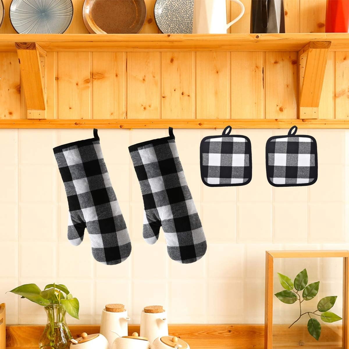 Oven Mitts and Potholders BBQ Gloves-Oven Mitts and Pot Holders with Recycled Infill Silicone Non-Slip Cooking Gloves for Cooking Baking Grilling (4-Piece Set,Yellow)