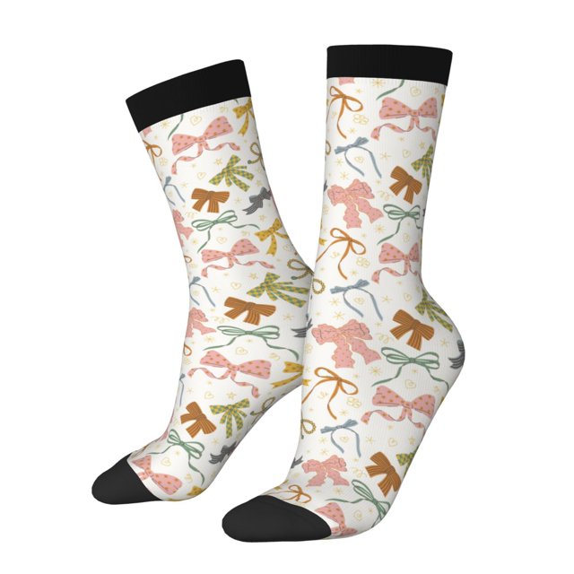 Fotbe Colorful Bow Knots1 Calcetas Largas con Estampado para Hombre y Mujer – Calcetas de Compresión Transpirables y Elásticas, Viajar y Uso Diario Talla 5-11