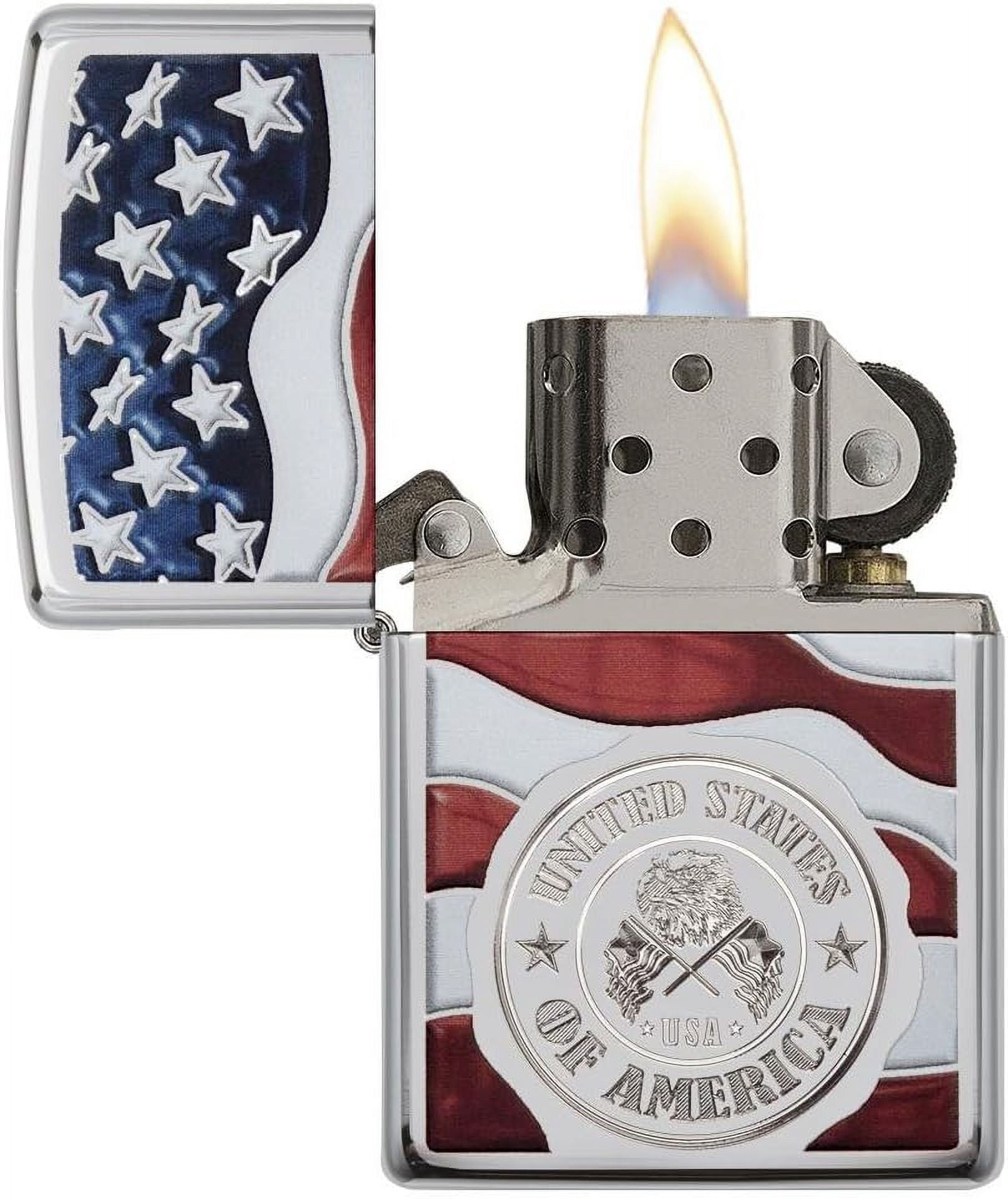 Zippo Lighter - Personalized Message Engraved on Backside Americana Eagle USA Flag Patriotic (High Polish 29395)