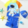 thumbnail image 2 of Boys' Two Piece Swim Set With Cartoon Astronaut Print Upf 50+ Qick Dry Swim Trunks Hat For Kids,Toddler Baby Size 3-4T,Multicolour, 2 of 7