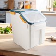 thumbnail image 2 of 50LB Large Flour Storage Container Bin,2 Pack Airtight Plastic with Wheels Seal Locking Lid Dispenser Organizer Bin with Measuring Cup & Scoop for Flour, Rice, Grain 100LBS Total Capacity(Blue), 2 of 14