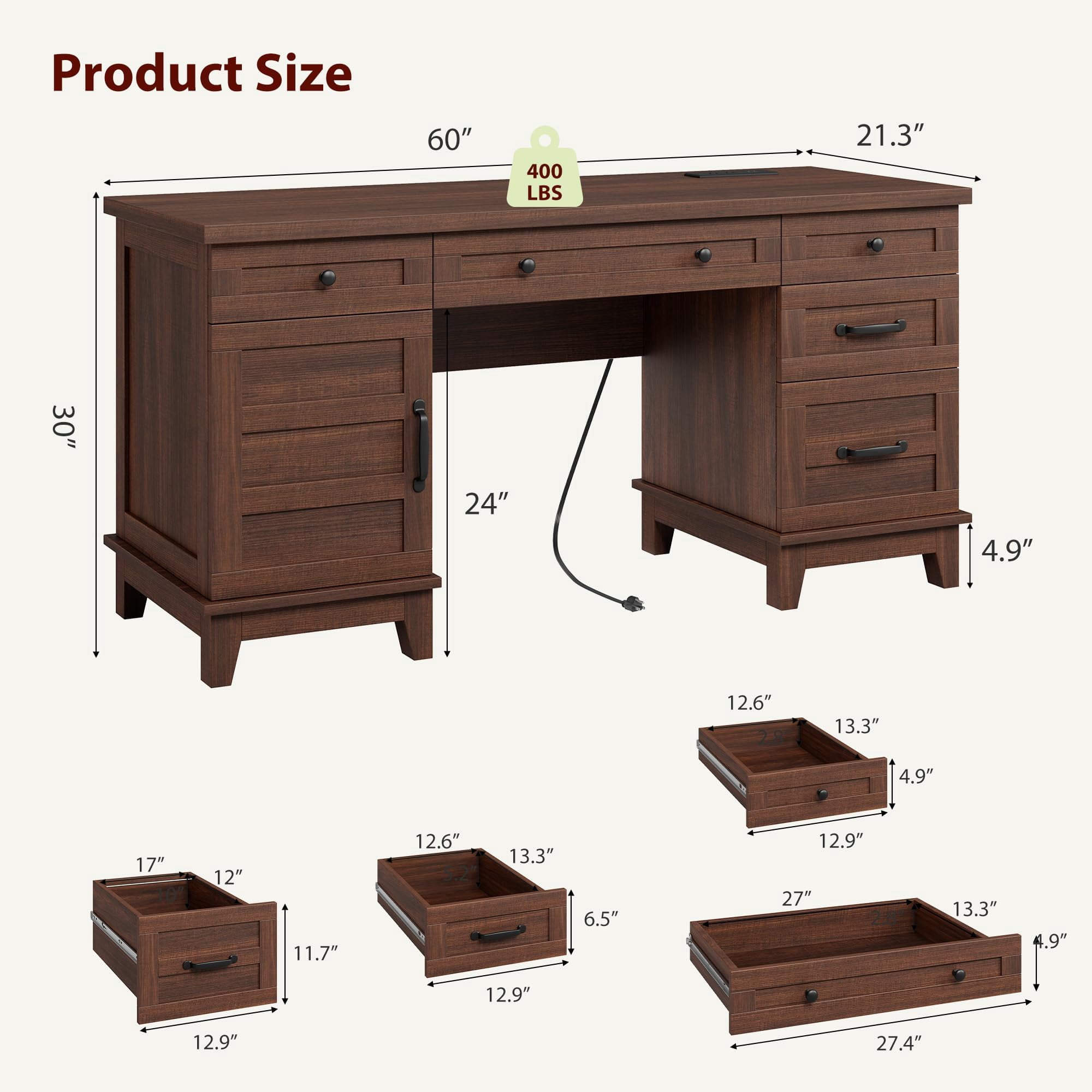 Brown Drawer-equipped Farmhouse Home Office Desk