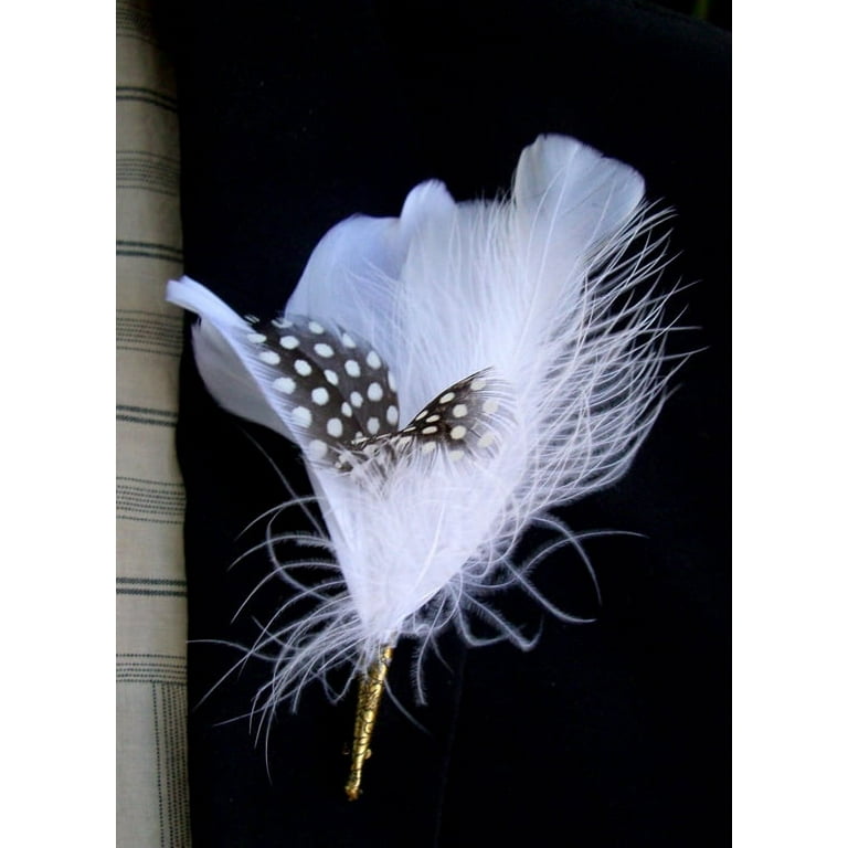 White & Black Quail Feather Boutonniere