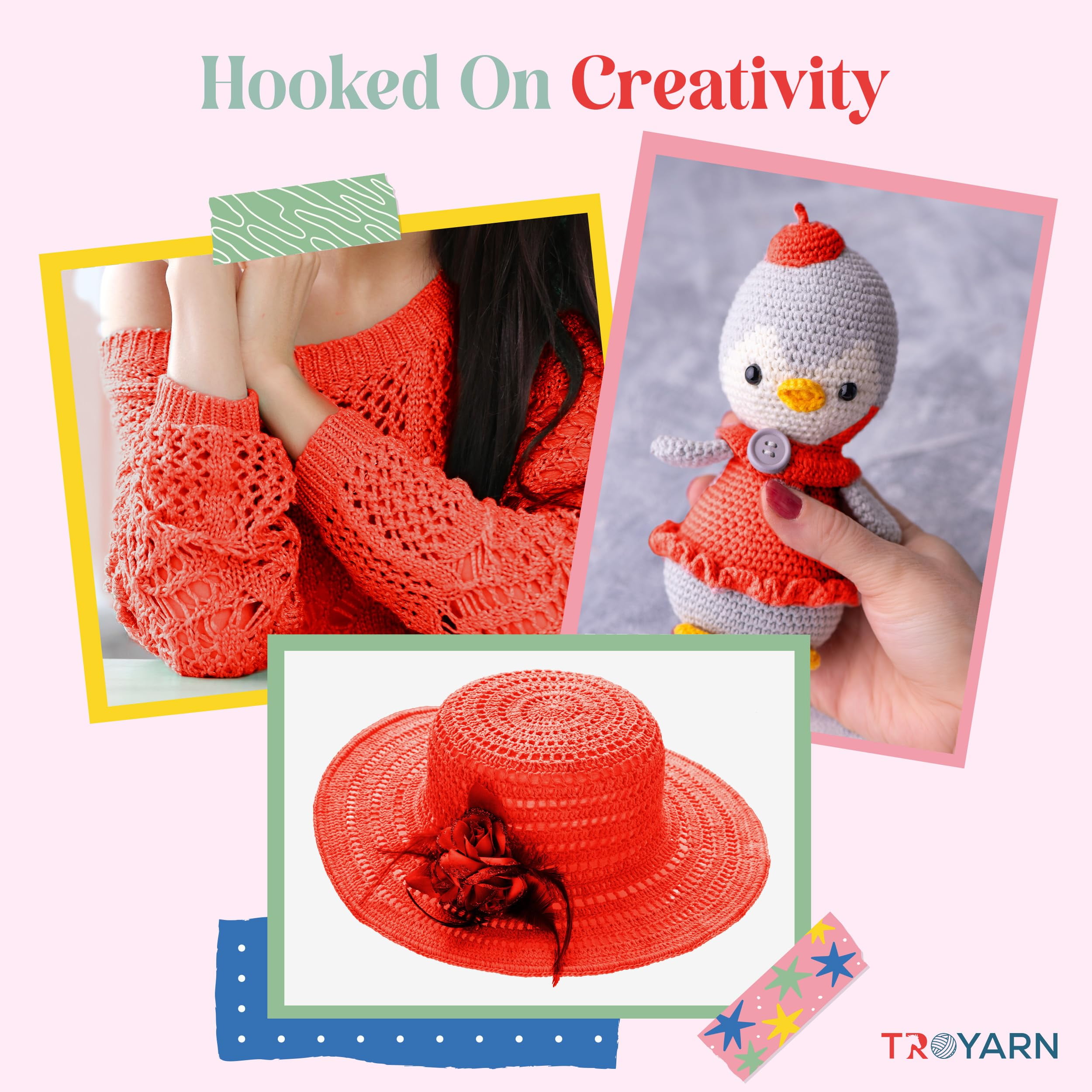TROYARN Summer (4- Skeins Pack) Silk Effect Hand Knitting Yarn Crochet Art Lace Craft 100% Microfiber Acrylic 4x100 gr (4x383 yds) (105037 - Orange)
