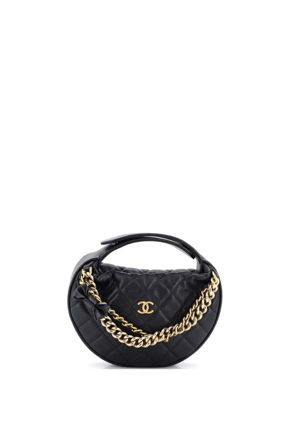 Pre-Owned Double Chain Bow Hobo Pouch Quilted Caviar Mini By Rebag