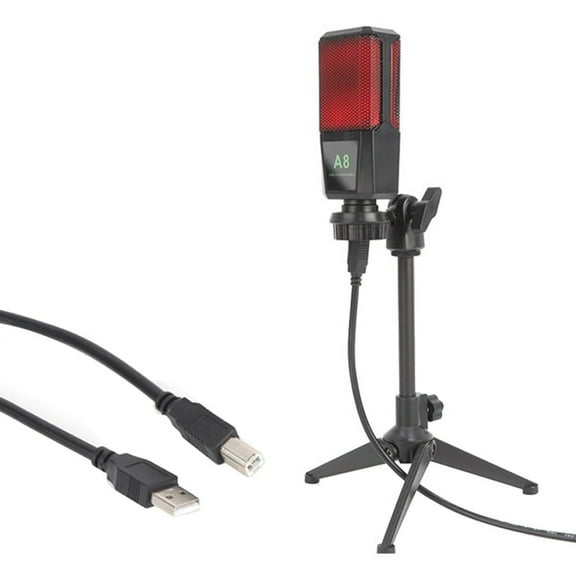 A8 USB Condenser Microphone Sound Podcast Studio Microphones with PC Stent for Computer PC A