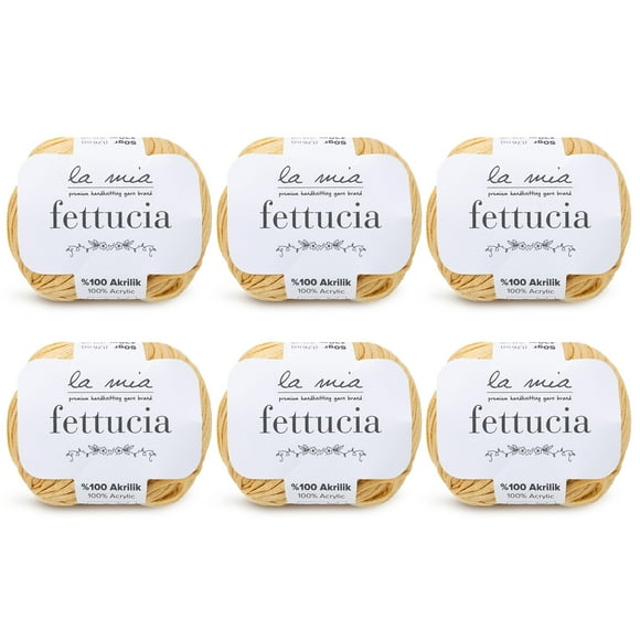6 Ball (Pack) La Mia Fettucia, Chainette Tape Yarn, Total 10.5 Oz. 100% Acrylic, Each 1.76 Oz (50g) / 131 Yrds (120 m), 3 Light DK, Dark Beige L097