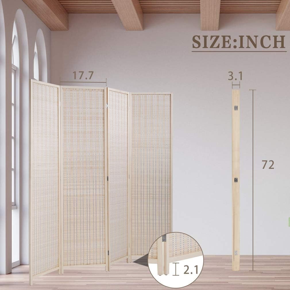 Room Dividers Folding Screen Partitions 4 Panel Privacy Screen, Partition Wall Tall Room Divider for Bedroom Study Portable Room Seperating Divider Home Furniture, Natural