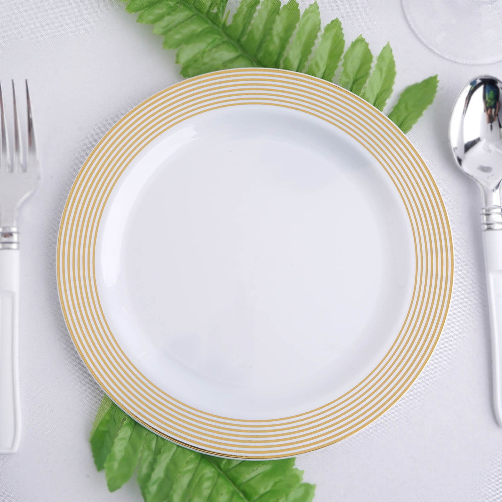 Efavormart 20 Pack 8 Striped Rim White Plastic Disposable Salad Dessert Plates For Wedding Banquet Walmart Com Walmart Com