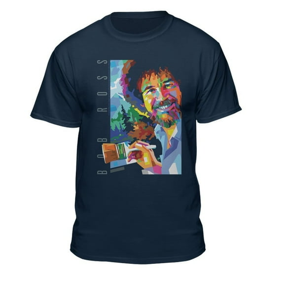 Teelocity Bob Ross Geometric Painting Navy Short Sleeve Graphic Tee