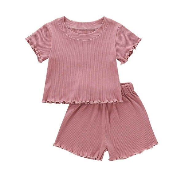 Fesfesfes Toddler Baby Girls Summer Solid Color Short Sleeve Top Short Headband