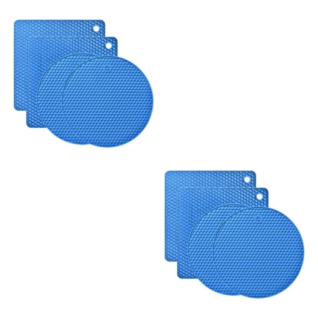 Kearding Juego de alfombrillas para ollas de gel de sílice, seguras para los alimentos y fáciles de limpiar, para cocina, juego de azul 8mm*2+6mm *2 2Conjunto