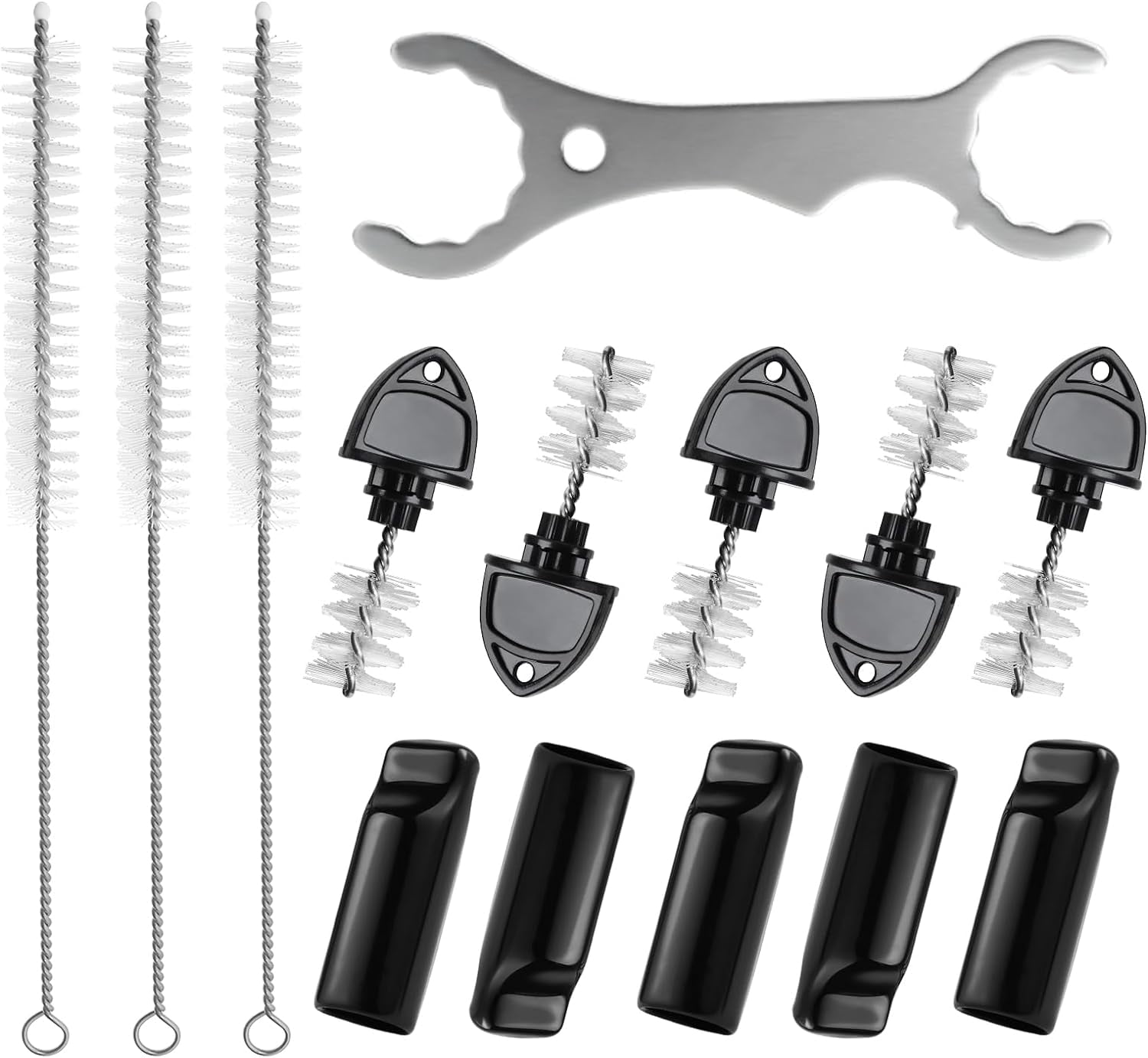 RGHJAR-Draft Beer Tap Plugs Brush Beer Faucet Plug 5PCS Beer Keg Tap Plugs, 5PCS Beer Keg Tap Cover Beer Faucet Brush Caps Cover, 3PCS Long Cleaning Brushes and Beer Faucet Wrench Kit for Most Kegera