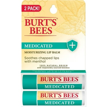 Burt,S Bees Medicated Lip Balm, With Eucalyptus Oil And Menthol, Tint-Free, Natural Origin Lip Care, 2 Tubes, 0.15 Oz.