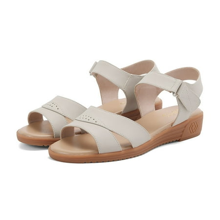 

Women‘s Ankle Strap Flat Sandals Fashionable Solid Color Open Toe Shoes Low Wedge Non-slip Sandals