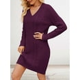 thumbnail image 4 of Vestidos Tipo Suéter Holgados de Otoño con Cuello en V, Larga y por Encima de la Rodilla para Mujer. Rojo Púrpura S, 4 of 7
