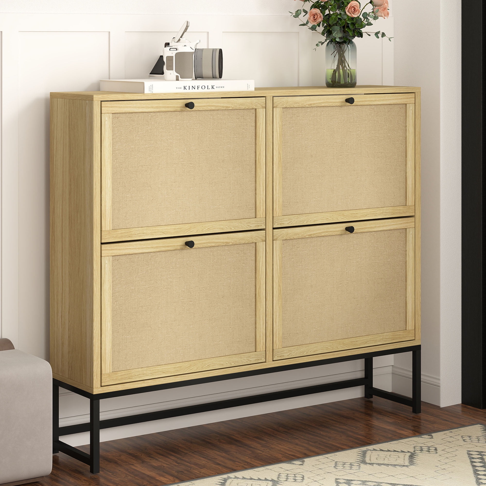 Giratree 4 Drawer Flip Down Shoe Cabinet Narrow Entryway Storage Walnut Walmart