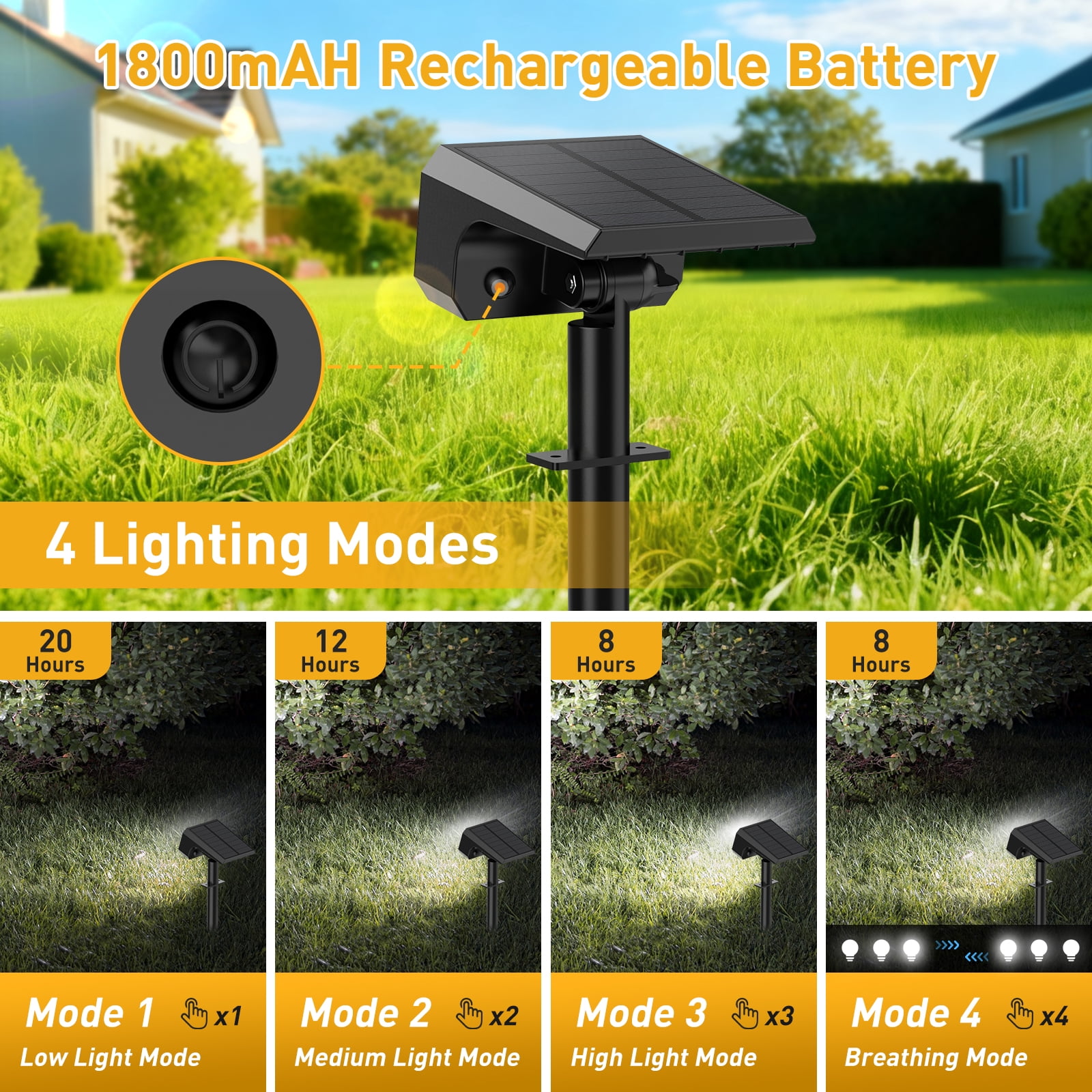 Solar Spot Lights Outdoor [12 Pack, IP65] - 100 High-Lumen LEDs, 4 Modes & 2-in-1 Design. Auto On/Off Cool White Landscape Lights for Yard, Garden, Pathway.
