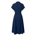 thumbnail image 3 of Women's Shirt Knee Length Short Sleeved Dress Elegant V Neck MIDI Casual Dress Shirt Dress Beach Outfit for Women Summer Dresses for Women Work Casual Tween Casual Dresses Smock Dresses Midi Women, 3 of 5