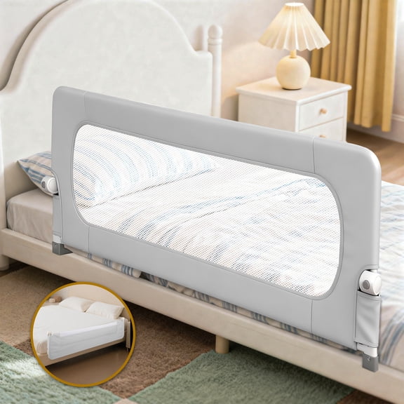 VIKUA 46in Baby Safety Rails Height Adjustable Bed Guardrail for Toddlers Single Piece
