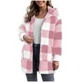 thumbnail image 7 of felwors Womens Winter Coats Trendy Fuzzy Fleece Hoodies Open Front Fall Sherpa Jackets Warm Plaid Cardigans Casual Outerwear Pink, S, 7 of 7
