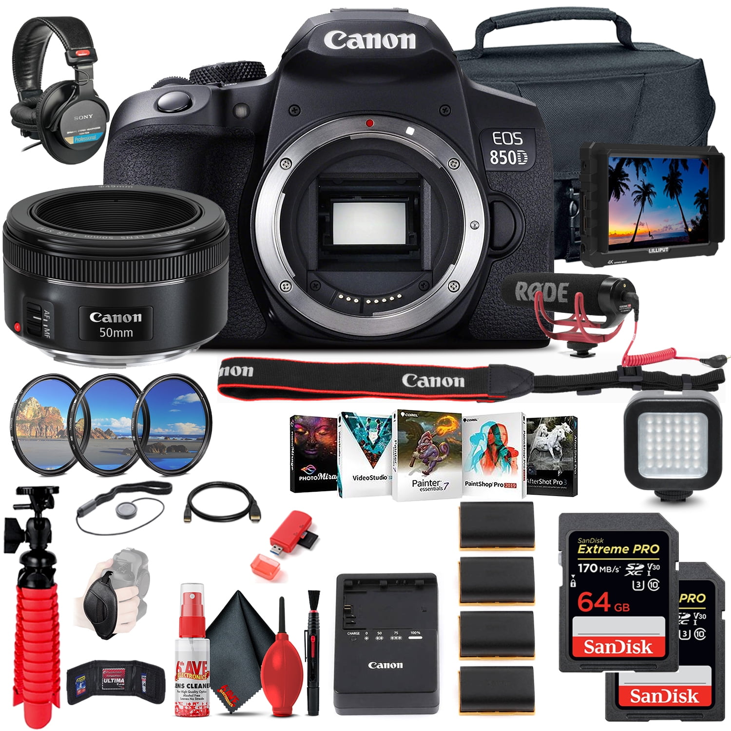 Canon EOS Rebel 850D / T8i DSLR Camera (Body Only) + 4K Monitor + Canon