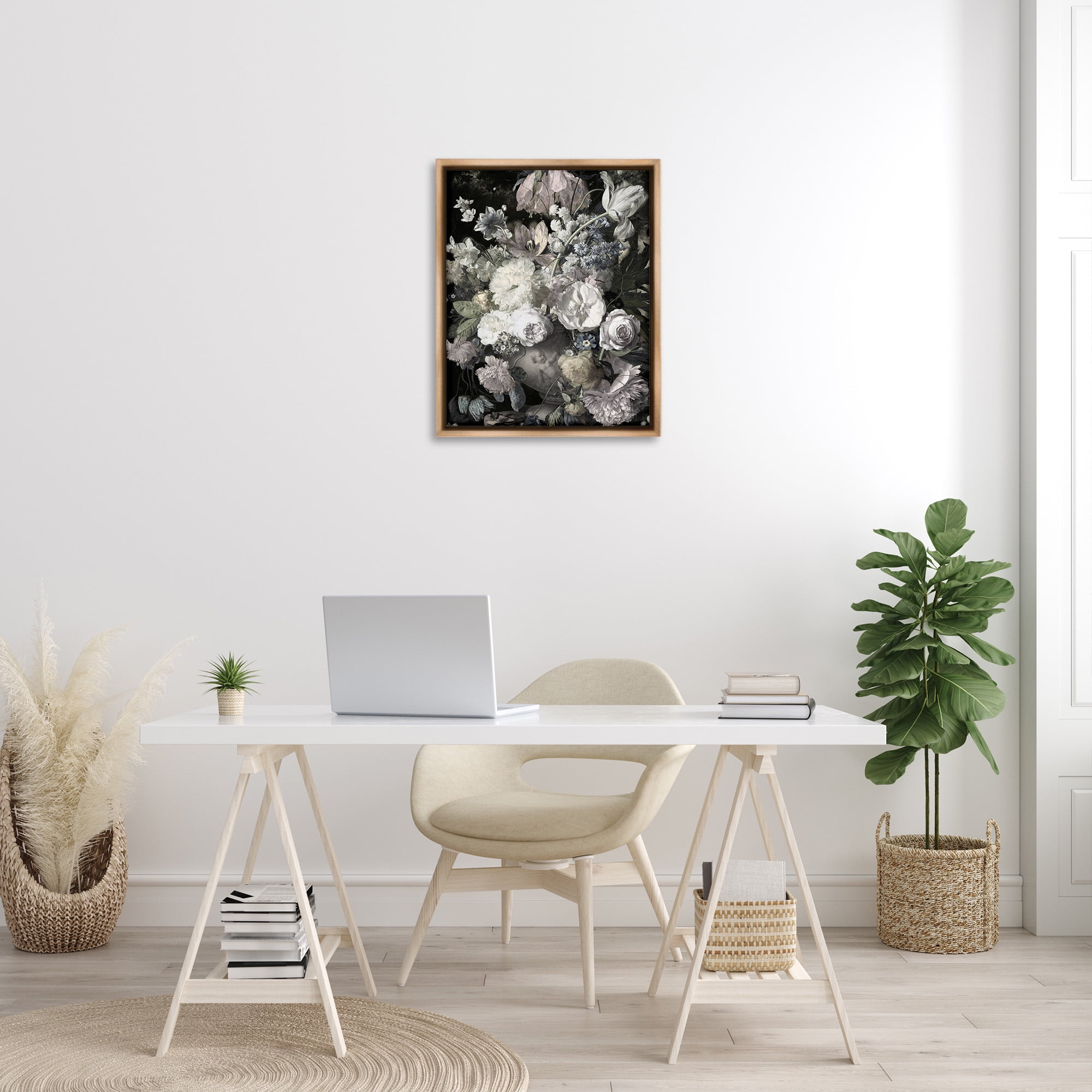 Stupell Industries Classical Busy Flower Bouquet Botanical & Floral Photography Brown Floater Framed Canvas Art Print Wall Art, 25 x 31