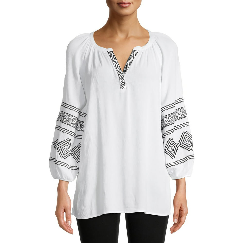 The Pioneer Woman - The Pioneer Woman Embroidered 3/4 Sleeve Peasant ...