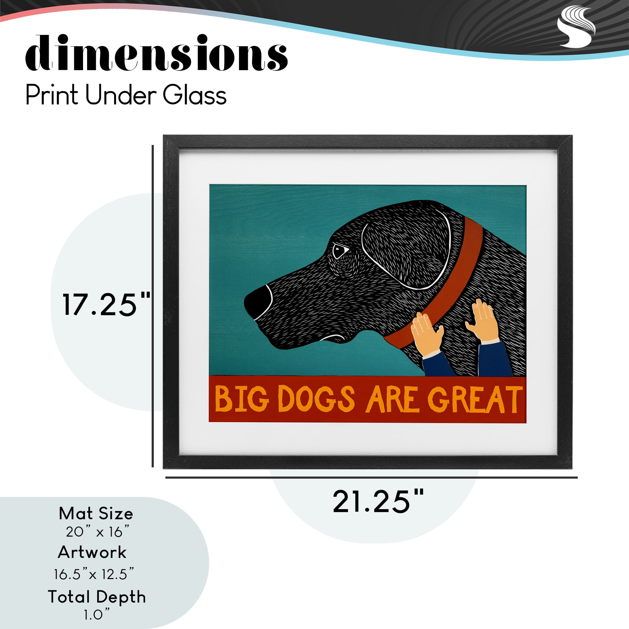 Big Dogs Are Great Black Framed Print Under Glass, design by Stephen Huneck