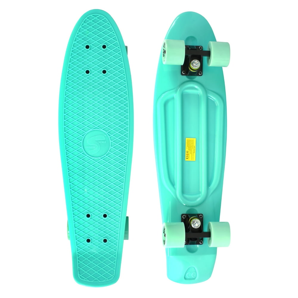 Complete Plastic Mini Retro Style Cruiser Skateboard, Mint (27" x 7.5