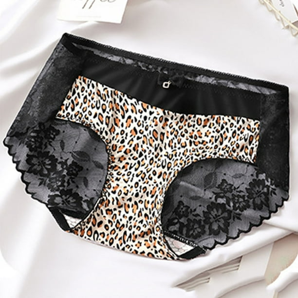 Aligament Panties For Women Middle Waist Leopard Print Ice Silk Seamless  Large Thin Comfortable Ice Silk Underpants For Women Size M 