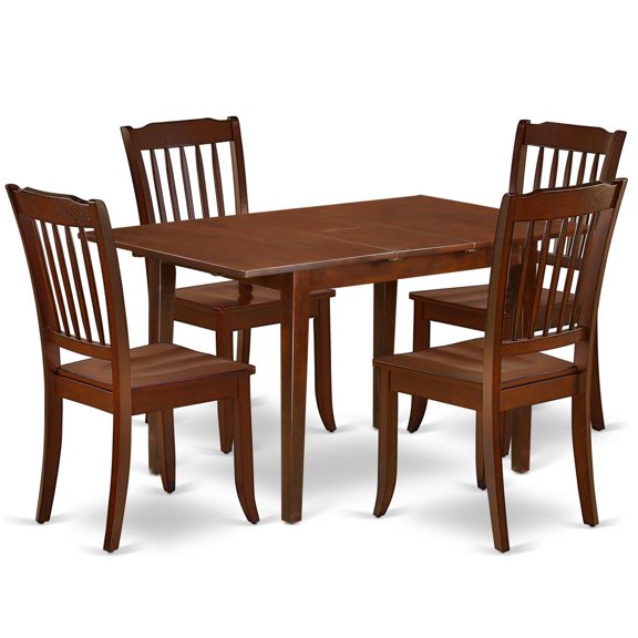 East West Furniture Norfolk 5-piece Dining Set with Slatted Chairs in Mahogany