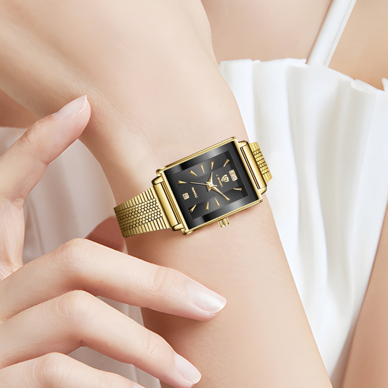 LIEBIG Gold Watches for Women Dainty Elegant Womens Watch Classic Vintage Fashion Square Ladies Quartz Watch Gifts