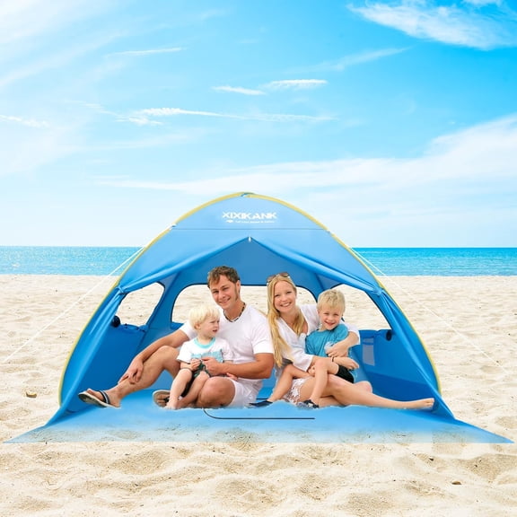2 Second Easy Setup Pop Up Beach Tent for 4 Person, UPF 50 Protection Beach Shade, Wind Resistant Sun Protection Sun Shelter, Portable Lightweight Tent for Beach Cabana with Handy Carry Bag