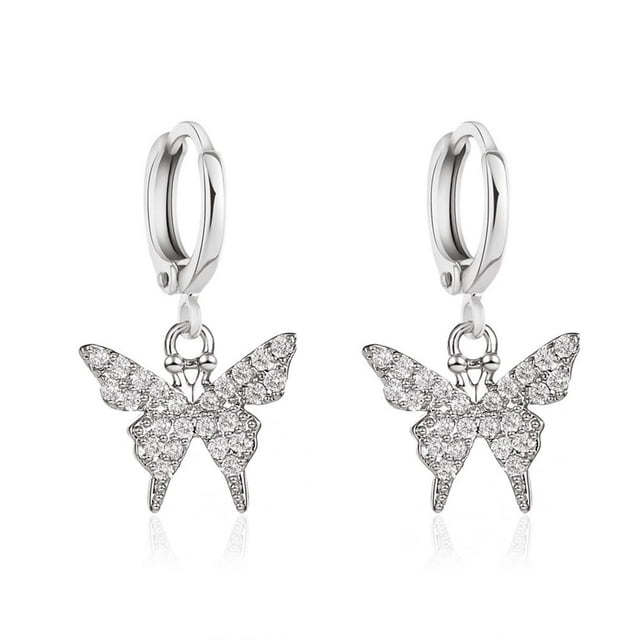 Women Earrings Fashion Rhinestone Small Butterfly Dangle Earrings Hoop Earrings