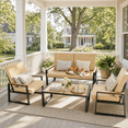 thumbnail image 3 of Aiho 4 Pieces Patio Furniture Set, All-Weather Outdoor Conversation Set with Coffee Table & Removable Cushions, Perfect for Patio, Garden, Yard, Beige, 3 of 9