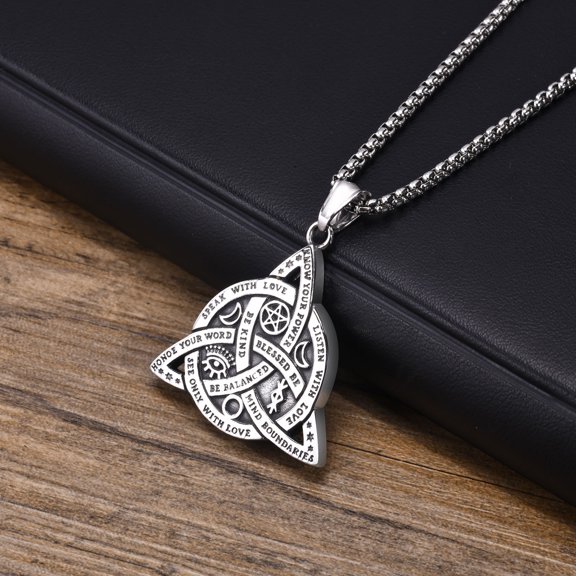 Men Rock Celtic Knot 14K White Gold Necklaces, Punk Gothic Triquetra Pendant Neck Amulet Jewelry Gifts for Him