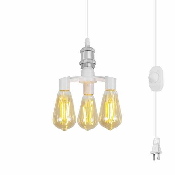 Kiven Plug in Pendant Light with 3 Lamp Sockets, Farmhouse Hanging Light Fixture with E26 Socket Dimmable Pendant Light for Bedroom Hallway Kitchen Silver
