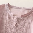 thumbnail image 3 of Women's Cotton Linen Shirts Button Up Half Sleeve Embroidered Trendy Casual Tops Travel Summer Beach Outfits (XL, Pink), 3 of 7