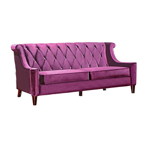 Armen Living Barrister Sofa, Purple Velvet with Crystal Buttons